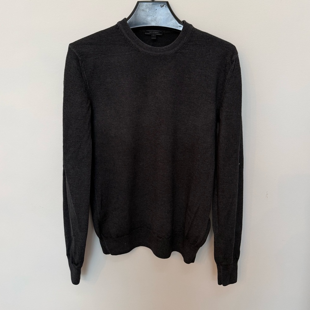 Belstaff - ITALY- Men's Charcoal/Black Crewneck Merino Wool Sweater